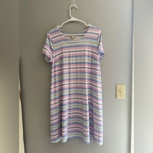 Talbots Womens Multicolored Striped T Shirt Dress SZ MP Short Sleeve MIDI Spring
